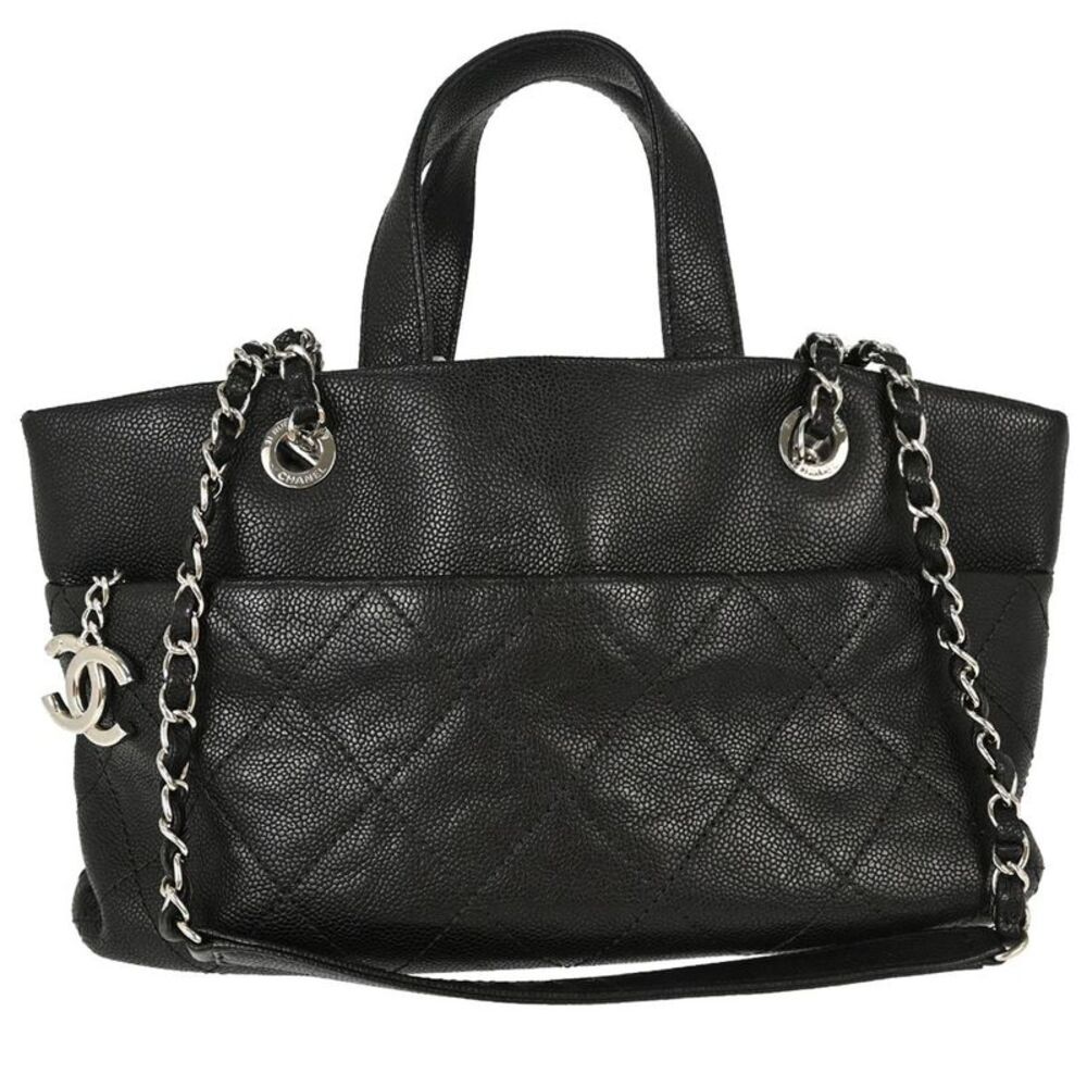 Chanel Timeless Cc Charm Quilted Caviar Black Leather Tote Bag Bag